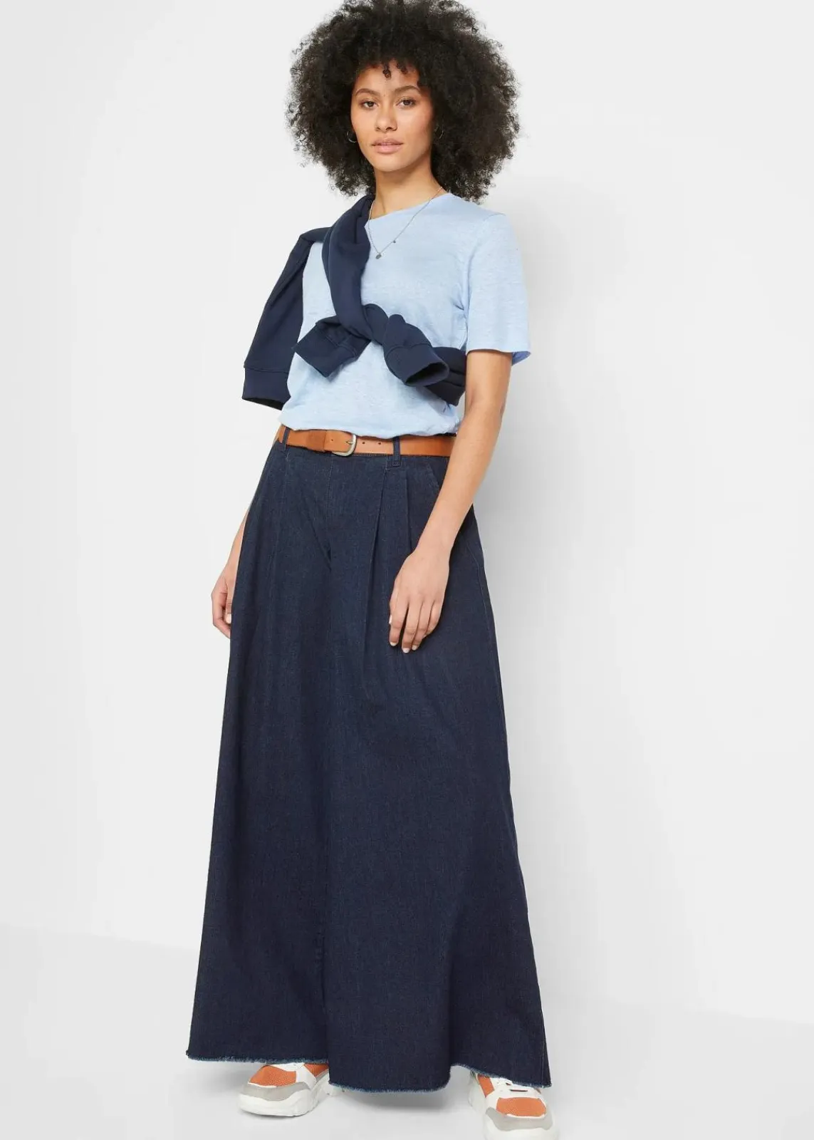 bonprix Jeans|Bekleidung·Shirts & Tops^Wide-Leg-Jeans, Hosenrock dunkelblau denim