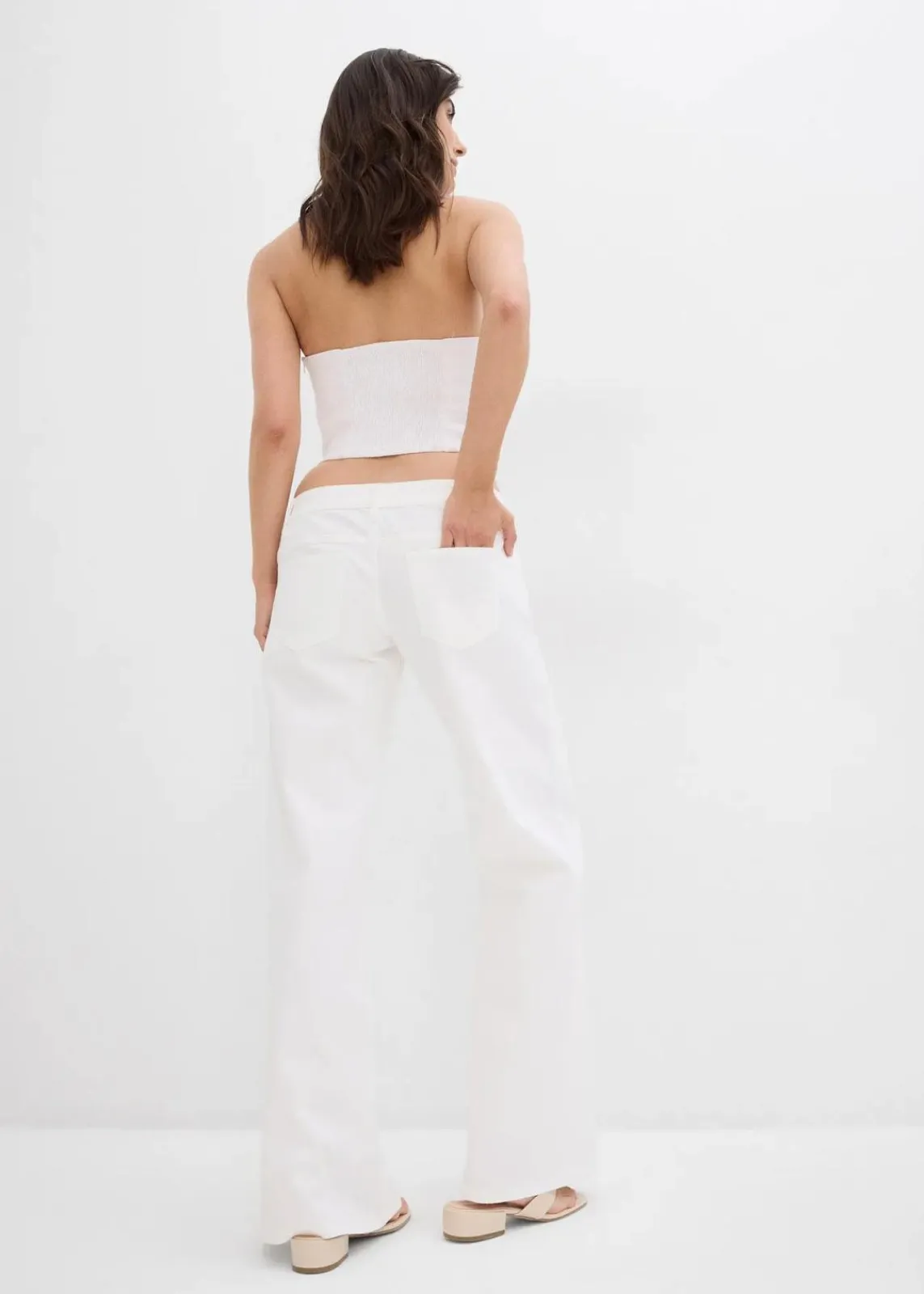 bonprix Jeans|Kurzgrößen^Wide-Leg-Jeans, Low Waist weiß