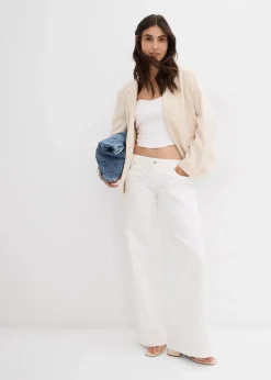 bonprix Jeans|Kurzgrößen^Wide-Leg-Jeans, Low Waist weiß
