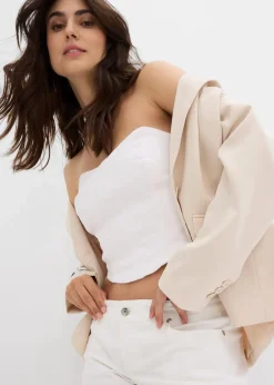 bonprix Jeans|Kurzgrößen^Wide-Leg-Jeans, Low Waist weiß