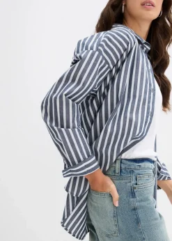 bonprix Kurzgrößen|Bekleidung·Shirts & Tops^Wide-Leg-Jeans Mid Waist hellblau denim used vintage