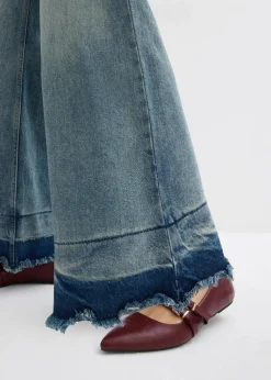 bonprix Kurzgrößen|Bekleidung·Shirts & Tops^Wide-Leg-Jeans Mid Waist hellblau denim used vintage