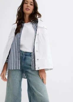 bonprix Kurzgrößen|Bekleidung·Shirts & Tops^Wide-Leg-Jeans Mid Waist hellblau denim used vintage