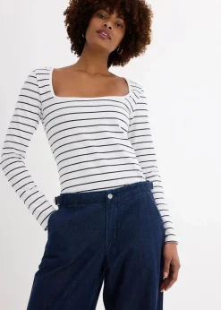 bonprix Bekleidung·Shirts & Tops|Jeans^Wide-Leg-Jeans Mid Waist tiefblau denim ungewaschen