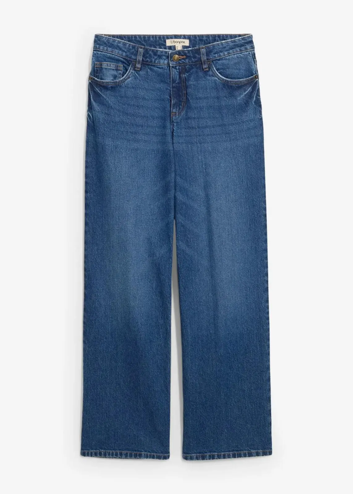 bonprix Kurzgrößen|Bekleidung·Shirts & Tops^Wide-Leg-Jeans Mid Waist blau denim used