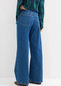 bonprix Kurzgrößen|Bekleidung·Shirts & Tops^Wide-Leg-Jeans Mid Waist blau denim used