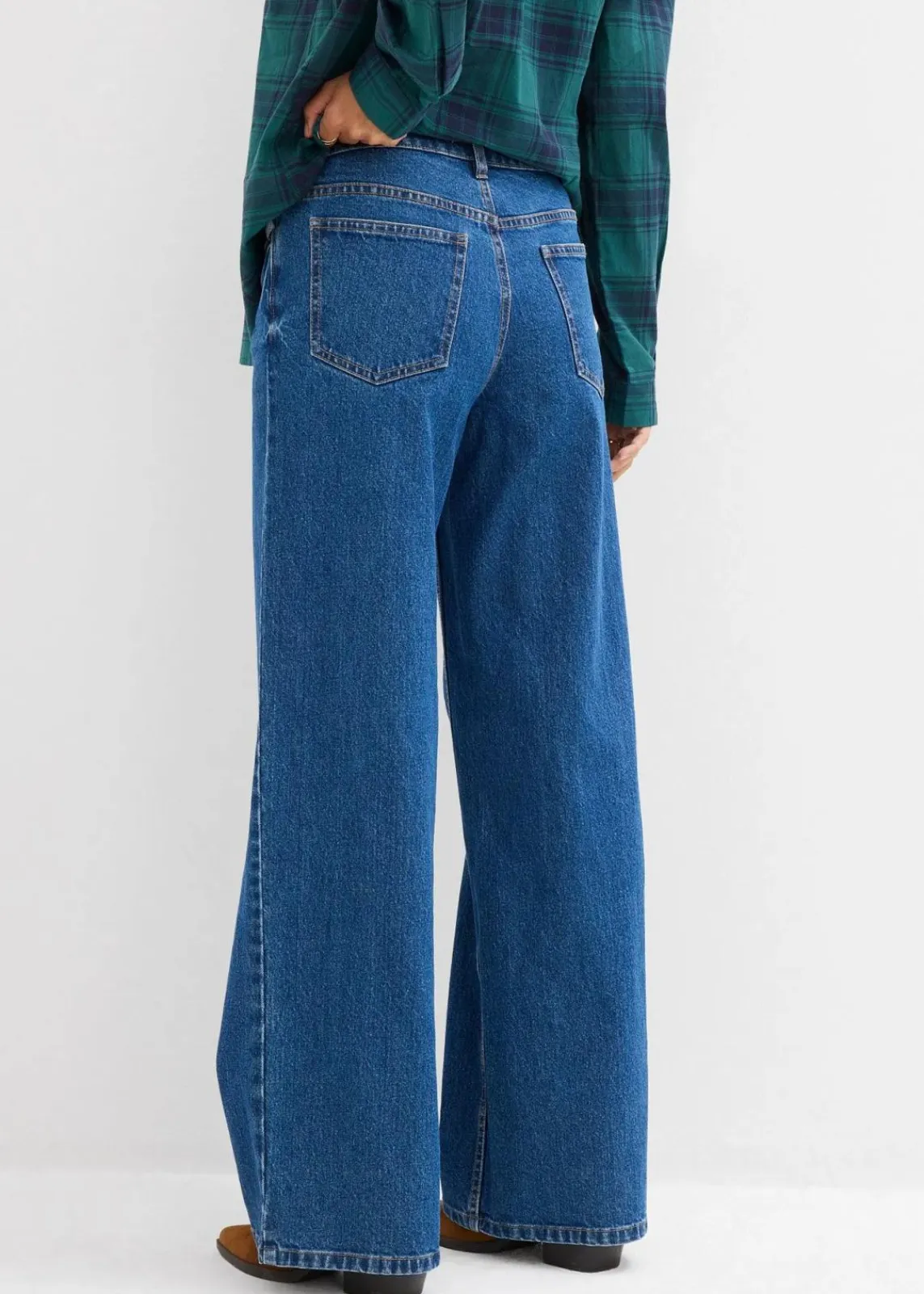 bonprix Kurzgrößen|Bekleidung·Shirts & Tops^Wide-Leg-Jeans Mid Waist blau denim used