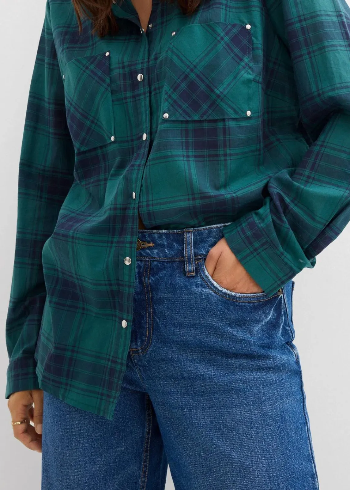 bonprix Kurzgrößen|Bekleidung·Shirts & Tops^Wide-Leg-Jeans Mid Waist blau denim used
