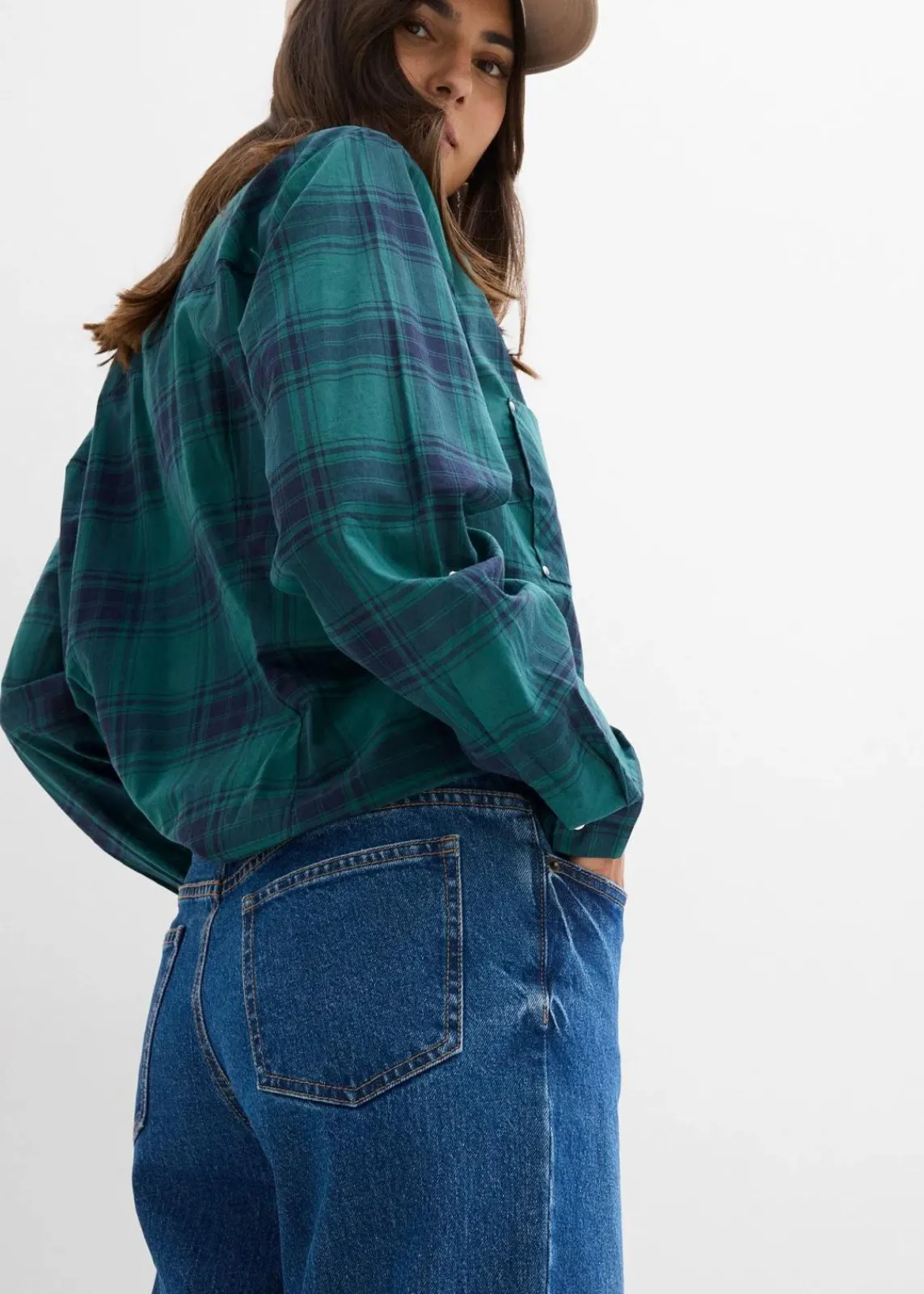 bonprix Kurzgrößen|Bekleidung·Shirts & Tops^Wide-Leg-Jeans Mid Waist blau denim used