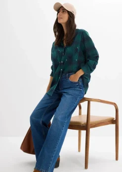 bonprix Kurzgrößen|Bekleidung·Shirts & Tops^Wide-Leg-Jeans Mid Waist blau denim used