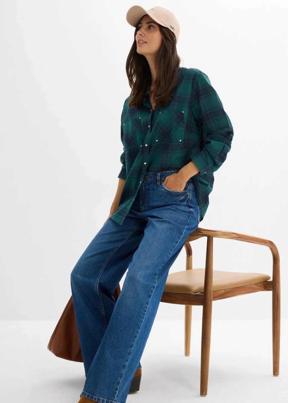 bonprix Kurzgrößen|Bekleidung·Shirts & Tops^Wide-Leg-Jeans Mid Waist blau denim used