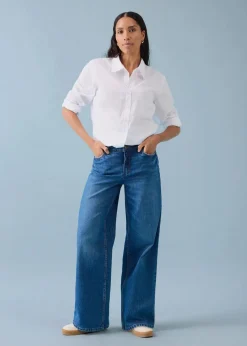 bonprix Kurzgrößen|Bekleidung·Shirts & Tops^Wide-Leg-Jeans Mid Waist blau denim used