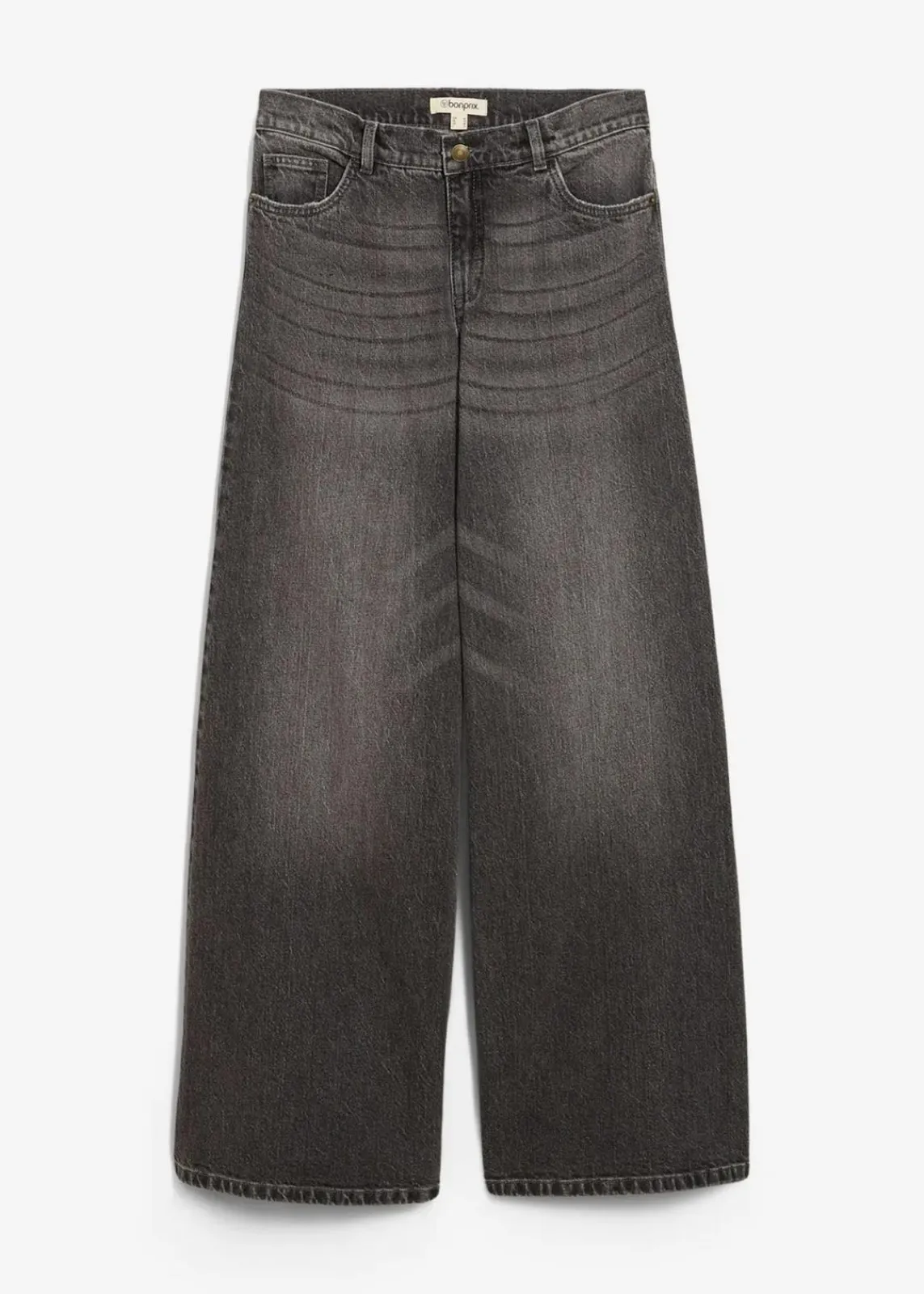 bonprix Jeans|Kurzgrößen^Wide-Leg-Jeans Mid Waist grau denim used
