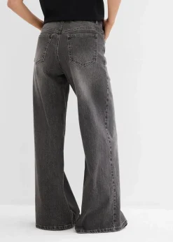 bonprix Jeans|Kurzgrößen^Wide-Leg-Jeans Mid Waist grau denim used