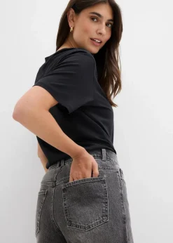 bonprix Jeans|Kurzgrößen^Wide-Leg-Jeans Mid Waist grau denim used