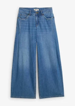 bonprix Kurzgrößen|Bekleidung·Shirts & Tops^Wide-Leg-Jeans Mid Waist hellblau denim used