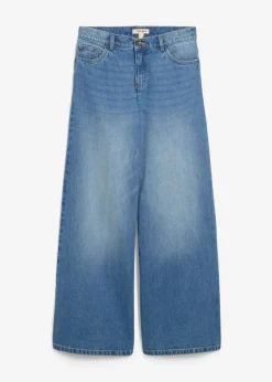 bonprix Jeans|Kurzgrößen^Wide-Leg-Jeans Mid Waist mittelblau denim used
