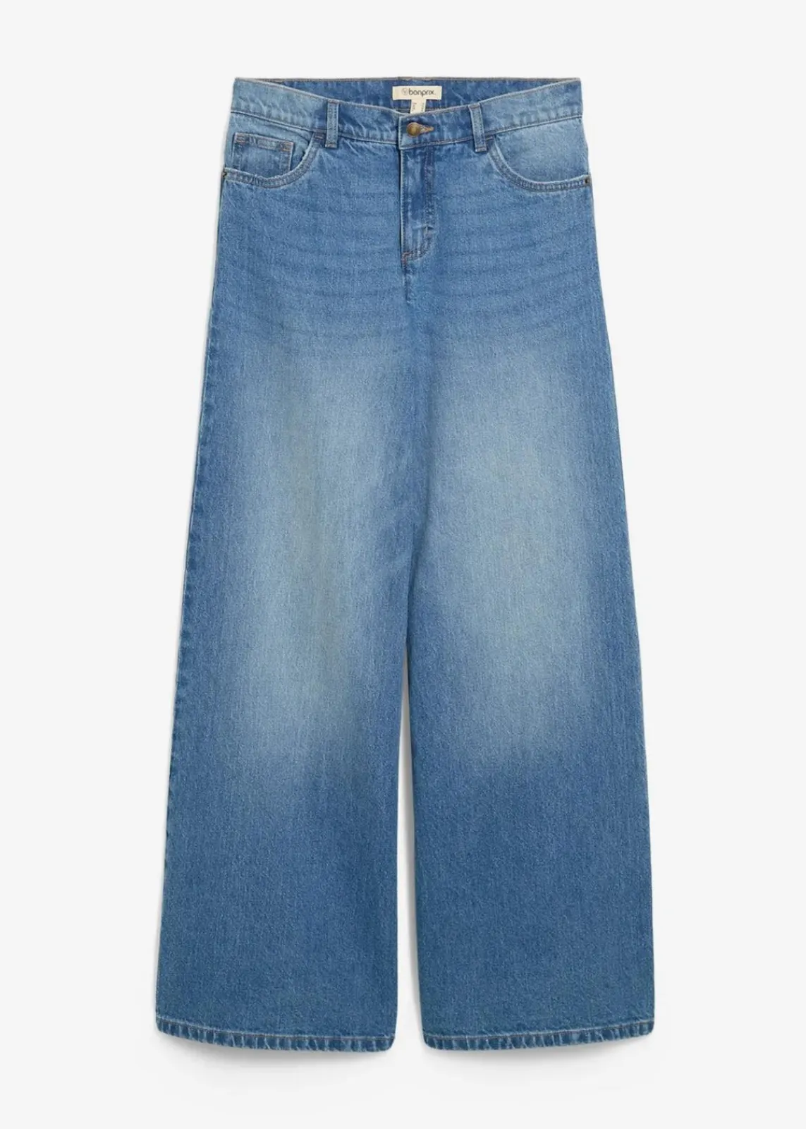 bonprix Jeans|Kurzgrößen^Wide-Leg-Jeans Mid Waist mittelblau denim used