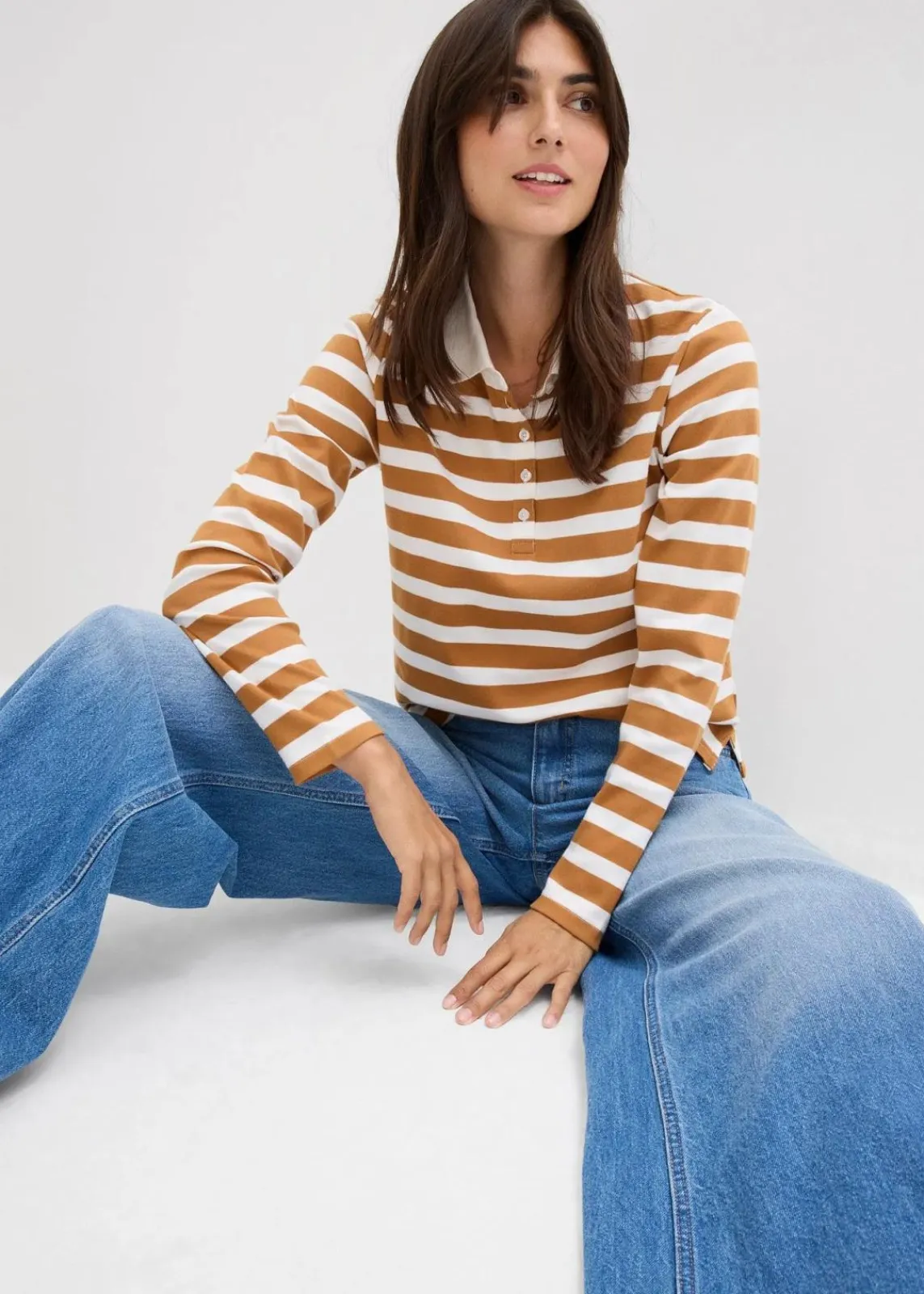 bonprix Jeans|Kurzgrößen^Wide-Leg-Jeans Mid Waist mittelblau denim used
