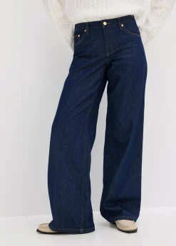 bonprix Bekleidung·Shirts & Tops|Jeans^Wide-Leg-Jeans Mid Waist tiefblau denim ungewaschen