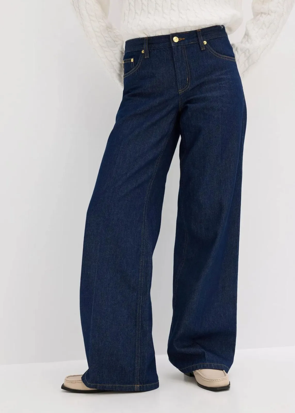 bonprix Bekleidung·Shirts & Tops|Jeans^Wide-Leg-Jeans Mid Waist tiefblau denim ungewaschen