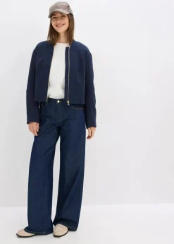 bonprix Bekleidung·Shirts & Tops|Jeans^Wide-Leg-Jeans Mid Waist tiefblau denim ungewaschen