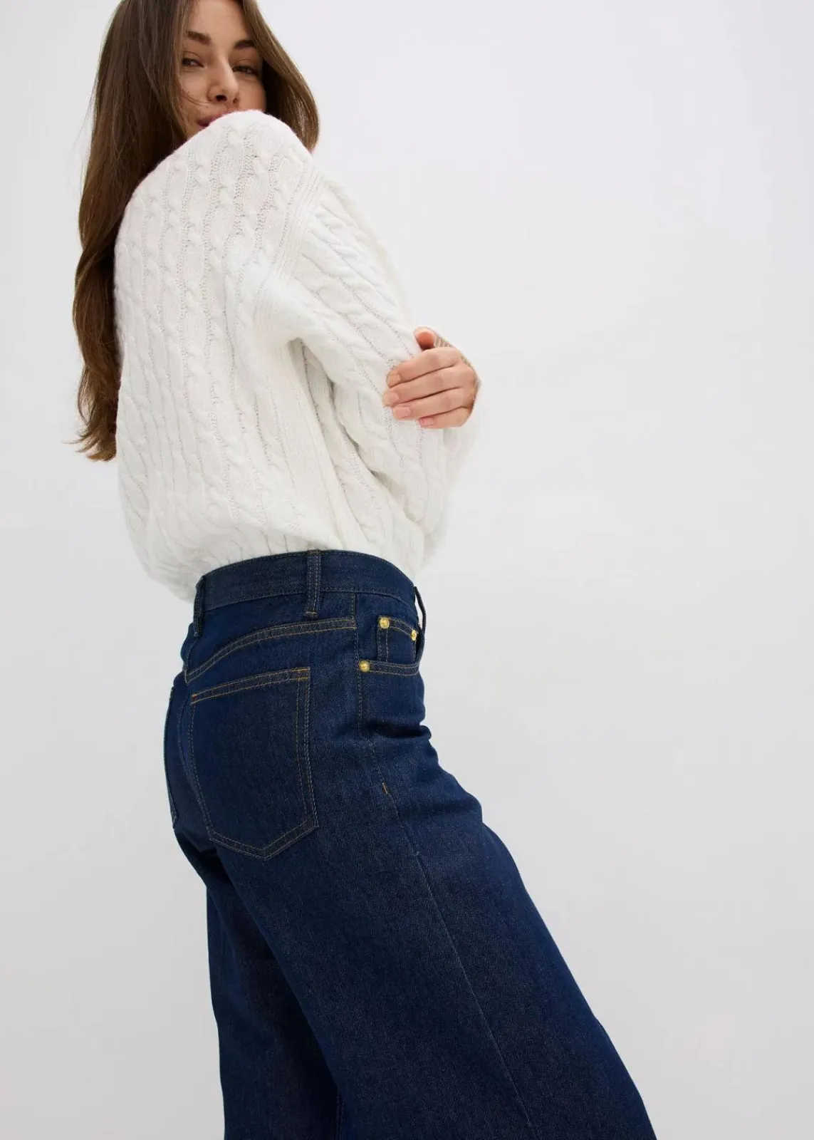 bonprix Bekleidung·Shirts & Tops|Jeans^Wide-Leg-Jeans Mid Waist tiefblau denim ungewaschen