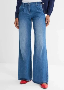 bonprix Jeans|Kurzgrößen^Wide-Leg-Jeans, Mid Waist hellblau denim used