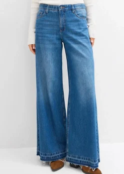 bonprix Jeans|Kurzgrößen^Wide-Leg-Jeans Mid Waist, Bequembund blau denim used