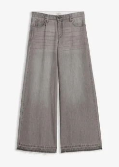 bonprix Jeans|Kurzgrößen^Wide-Leg-Jeans Mid Waist, Bequembund hellgrau denim used