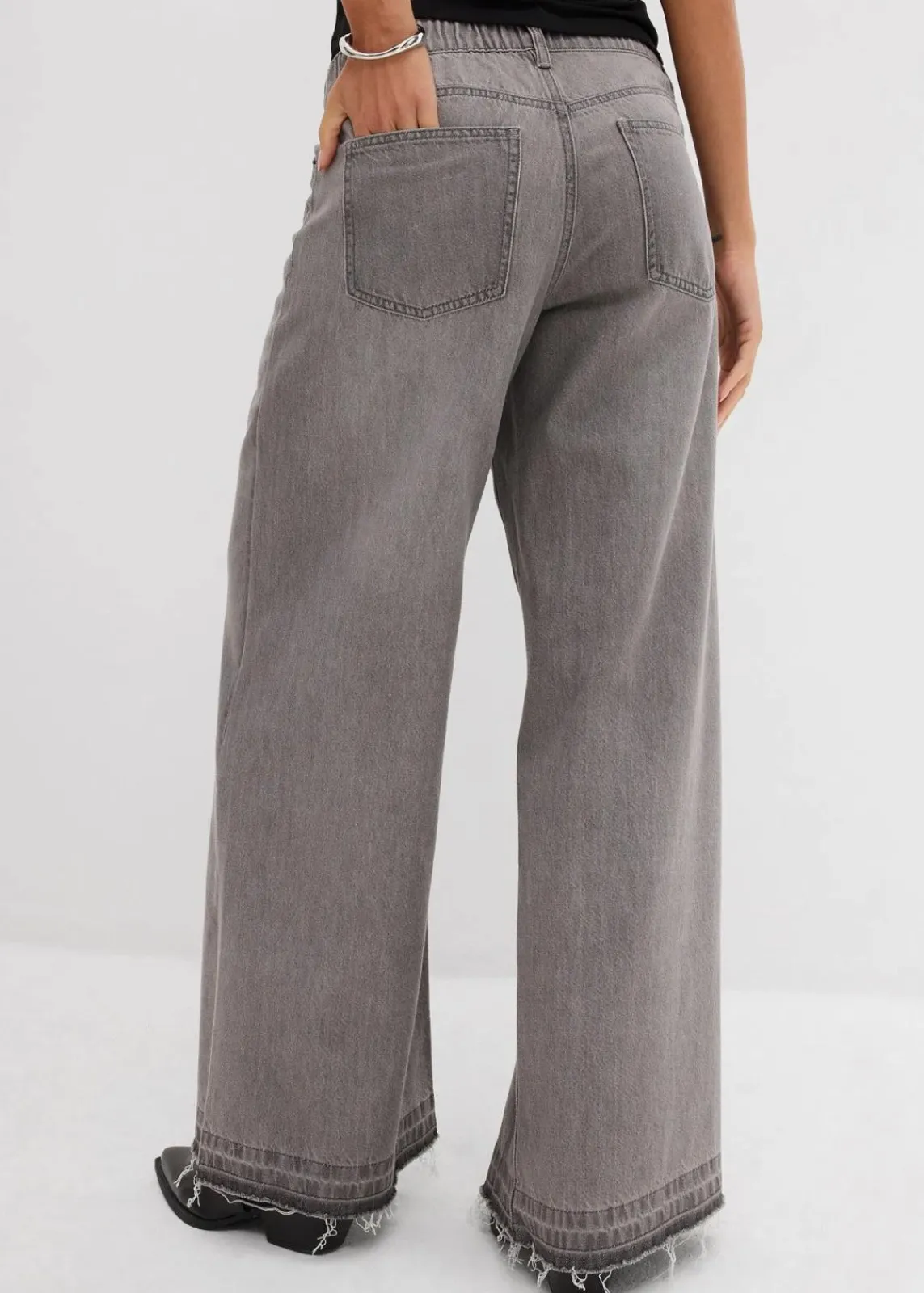 bonprix Jeans|Kurzgrößen^Wide-Leg-Jeans Mid Waist, Bequembund hellgrau denim used