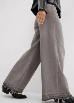 bonprix Jeans|Kurzgrößen^Wide-Leg-Jeans Mid Waist, Bequembund hellgrau denim used