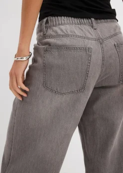 bonprix Jeans|Kurzgrößen^Wide-Leg-Jeans Mid Waist, Bequembund hellgrau denim used