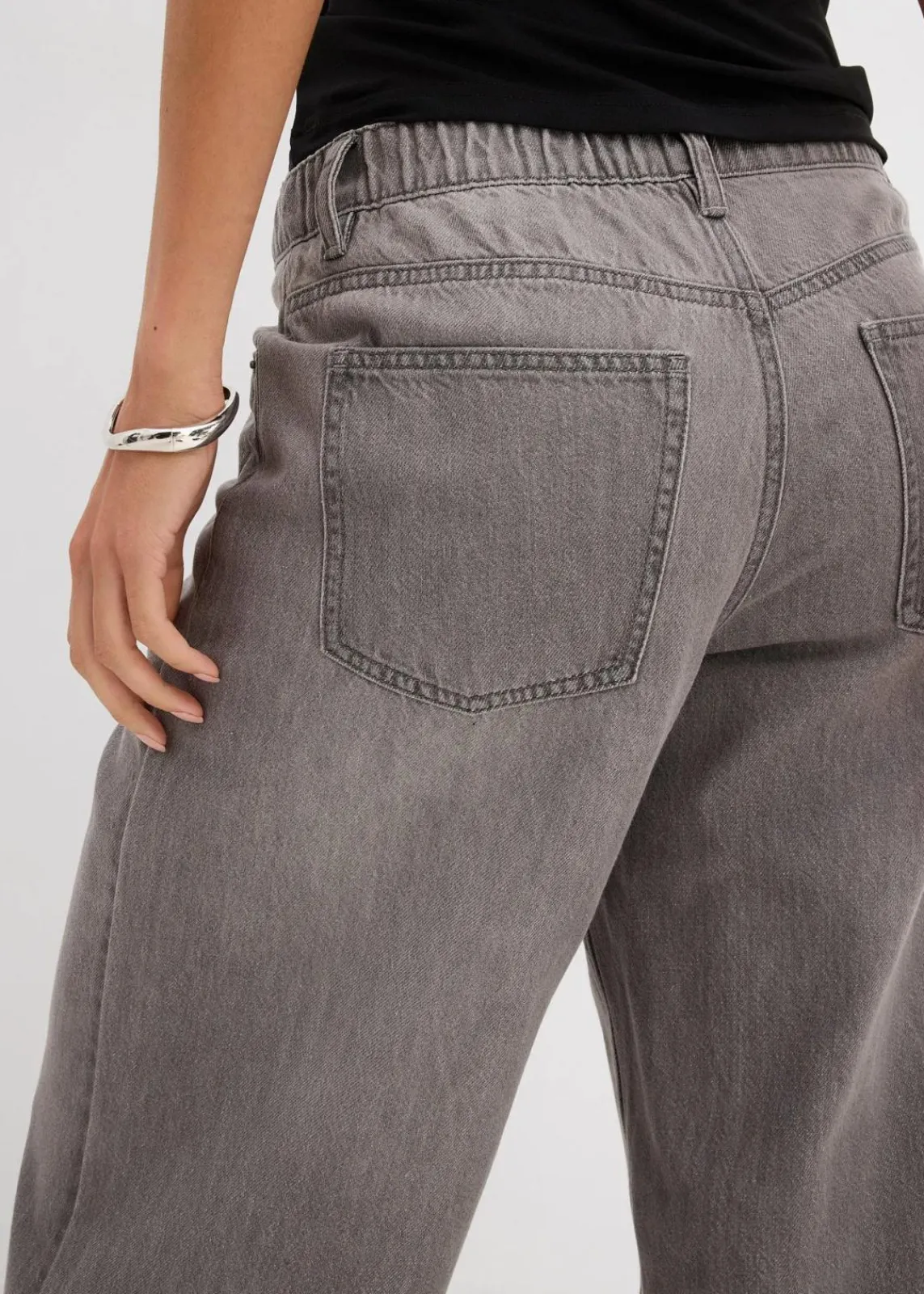 bonprix Jeans|Kurzgrößen^Wide-Leg-Jeans Mid Waist, Bequembund hellgrau denim used
