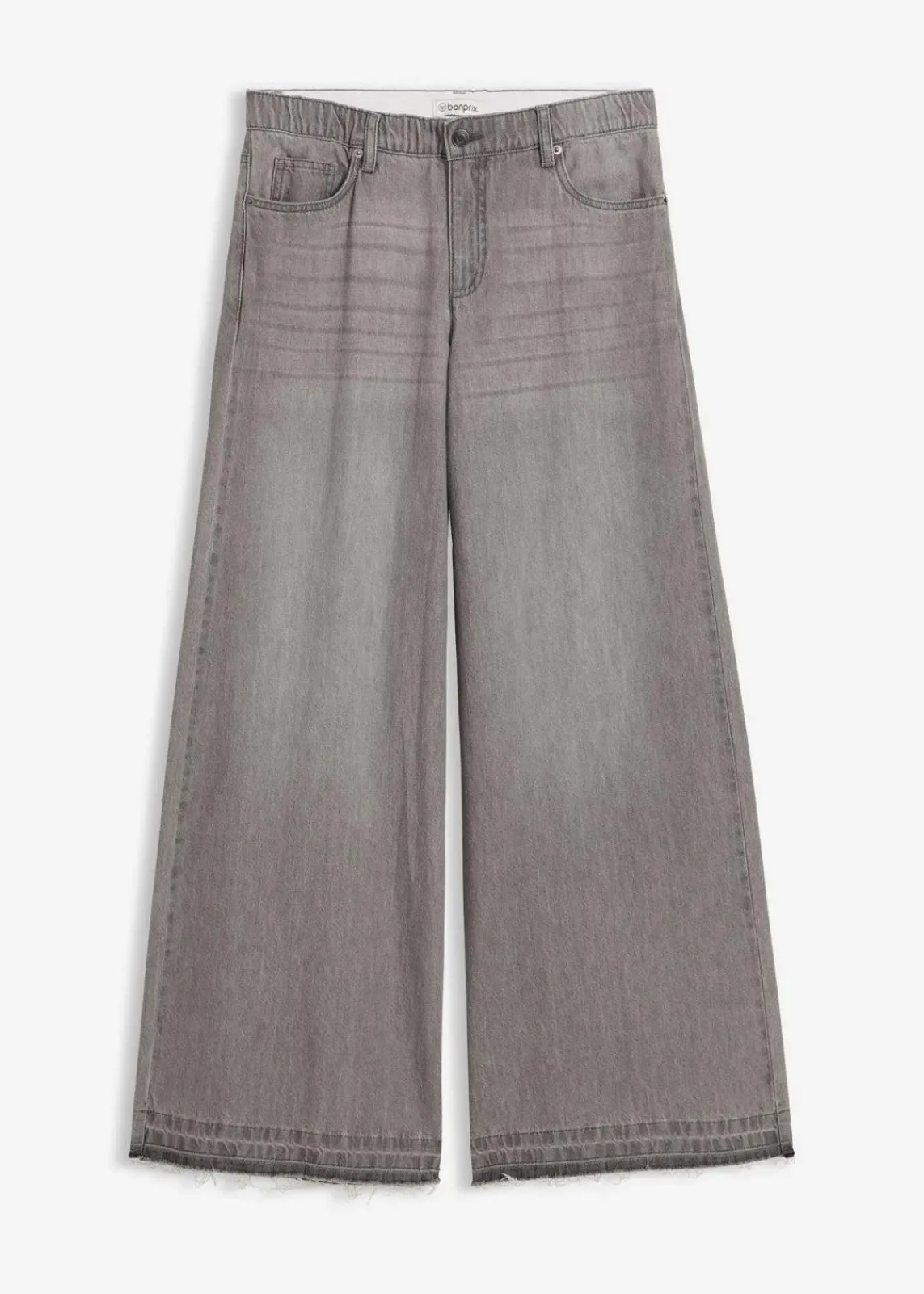 bonprix Kurzgrößen|Bekleidung·Shirts & Tops^Wide-Leg-Jeans Mid Waist, Bequembund hellgrau denim used