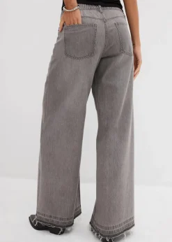 bonprix Kurzgrößen|Bekleidung·Shirts & Tops^Wide-Leg-Jeans Mid Waist, Bequembund hellgrau denim used