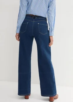 bonprix Jeans|Bekleidung·Shirts & Tops^Wide-Leg-Jeans Mid Waist, Bequembund blau denim