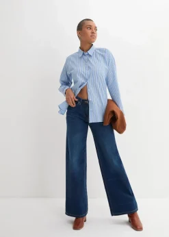 bonprix Jeans|Bekleidung·Shirts & Tops^Wide-Leg-Jeans Mid Waist, Bequembund blau denim