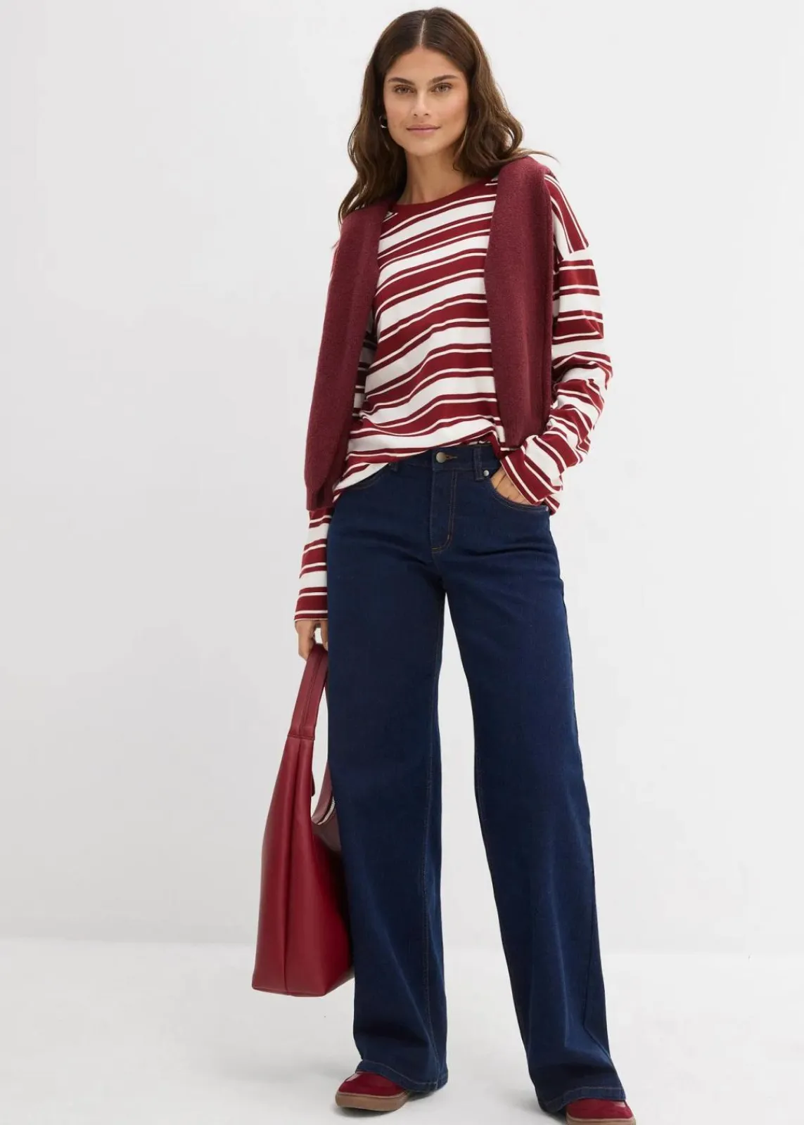 bonprix Jeans|Nachhaltigere Materialien^Wide-Leg-Jeans Mid Waist Bio- Baumwolle tiefblau denim ungewaschen