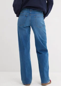 bonprix Bekleidung·Shirts & Tops|Nachhaltigere Materialien^Wide-Leg-Jeans Mid Waist Bio- Baumwolle blau denim used