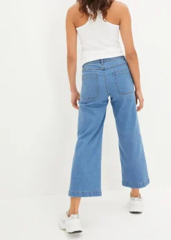 bonprix Bekleidung·Shirts & Tops|Jeans^Wide-Leg-Jeans, Mid Waist, cropped hellblau denim