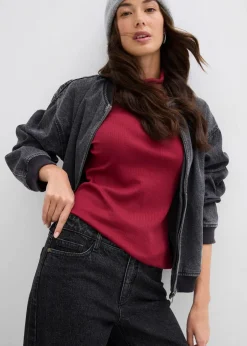 bonprix Jeans|Bekleidung·Shirts & Tops^Wide-Leg-Jeans, Mid Waist, Full Length dunkelgrau denim used