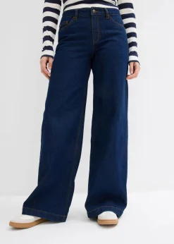 bonprix Bekleidung·Shirts & Tops|Jeans^Wide-Leg-Jeans, Mid Waist, Full Length tiefblau denim ungewaschen