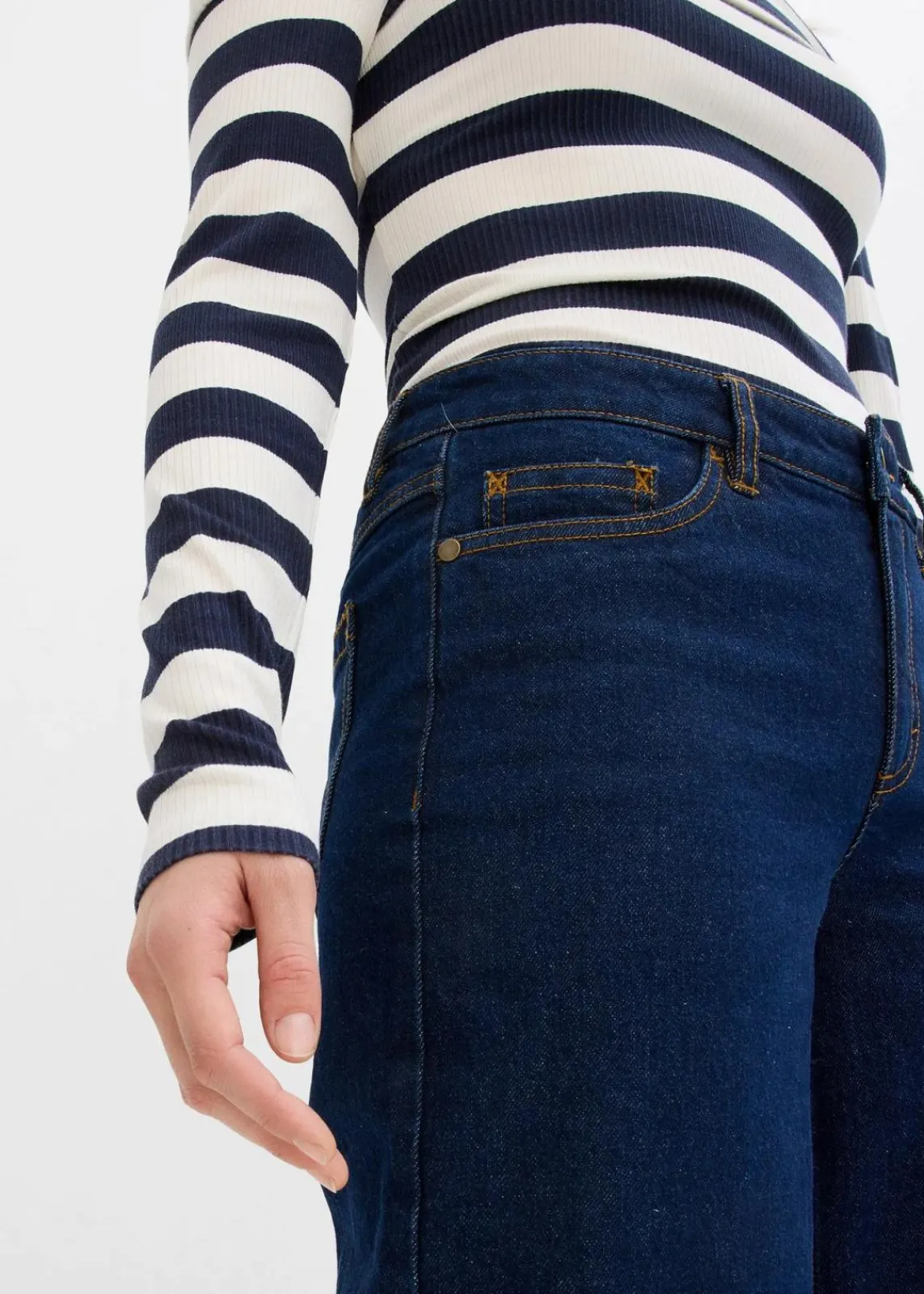 bonprix Bekleidung·Shirts & Tops|Jeans^Wide-Leg-Jeans, Mid Waist, Full Length tiefblau denim ungewaschen