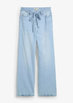 bonprix Kurzgrößen|Bekleidung·Shirts & Tops^Wide-Leg-Jeans, Mid Waist, Gürtel eisblau denim used
