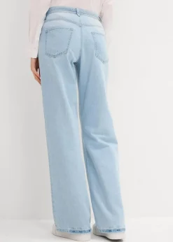 bonprix Kurzgrößen|Bekleidung·Shirts & Tops^Wide-Leg-Jeans, Mid Waist, Gürtel eisblau denim used