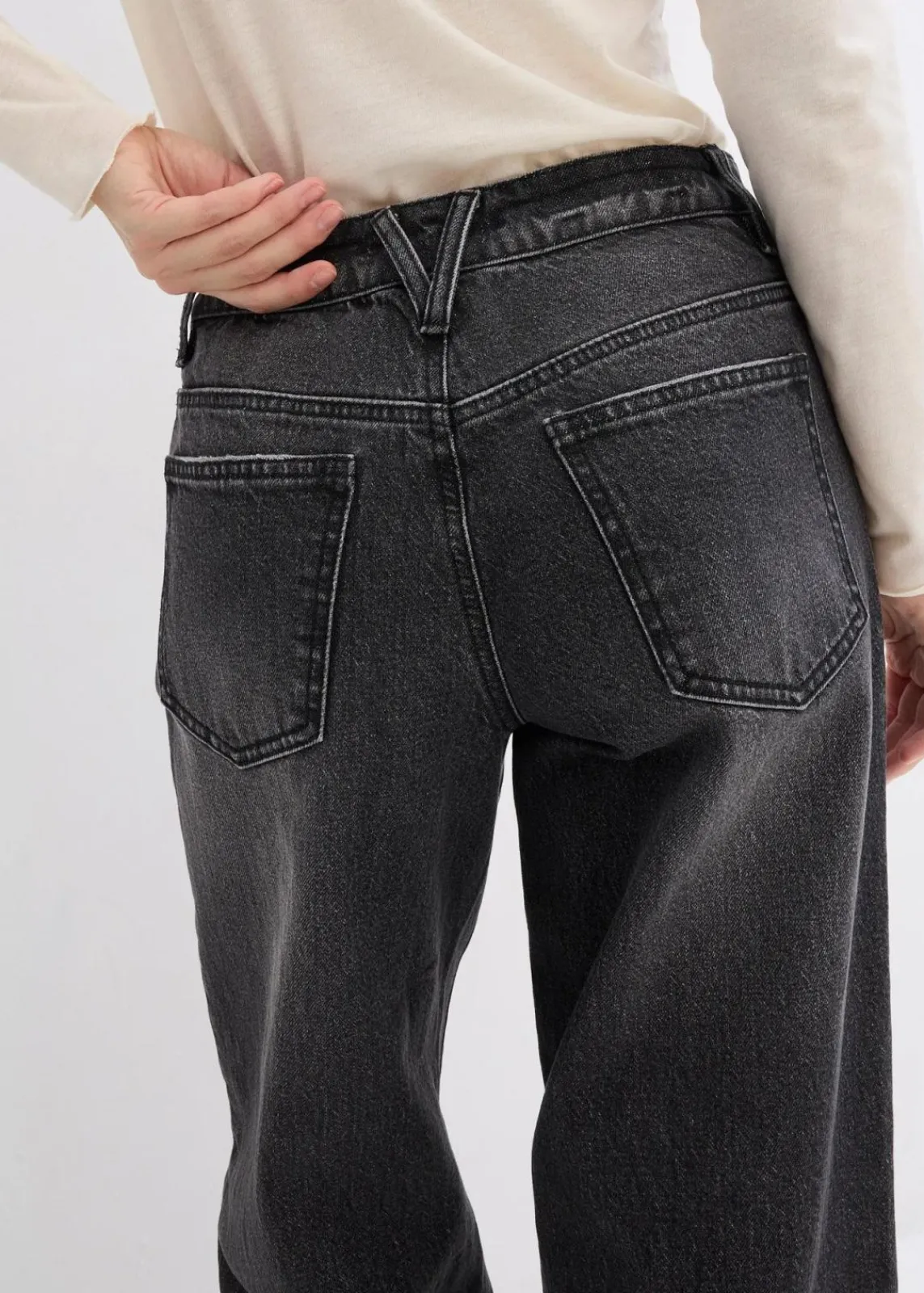 bonprix Jeans|Kurzgrößen^Wide-Leg-Jeans, Mid Waist, Low Stretch Full Length schwarz denim used