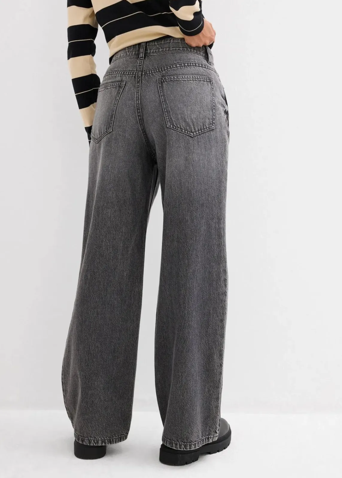 bonprix Jeans|Kurzgrößen^Wide-Leg-Jeans Mid Waist, Low Stretch dunkelgrau denim used