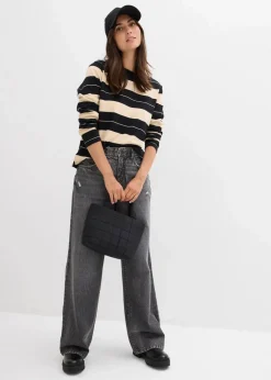 bonprix Jeans|Kurzgrößen^Wide-Leg-Jeans Mid Waist, Low Stretch dunkelgrau denim used