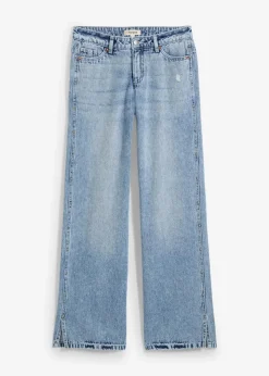 bonprix Jeans|Bekleidung·Shirts & Tops^Wide-Leg-Jeans Mid Waist, Low Stretch eisblau denim used